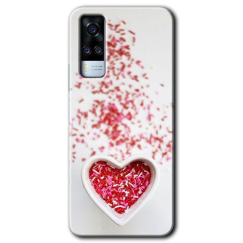 Vivo Y53s Kılıf HD Desen Baskılı Arka Kapak + Temperli Cam - Kalpli Şekerleme
