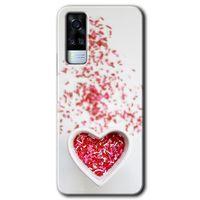 Vivo Y53s Kılıf HD Desen Baskılı Arka Kapak + Temperli Cam - Kalpli Şekerleme