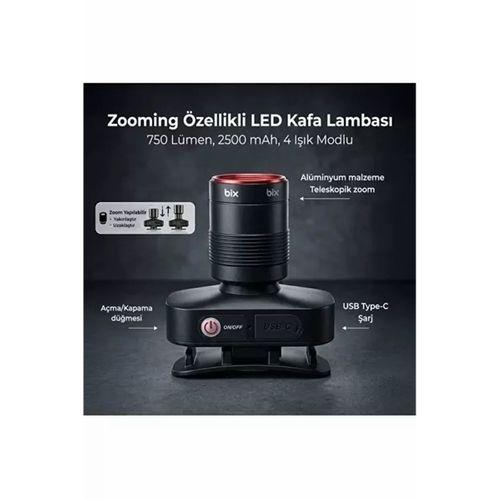Bxt1fl 10w Şarj Edilebilir Kafa Feneri 750 Lümen 2500mah 4 Işık Modlu Zoom Özellikli Led Kafa