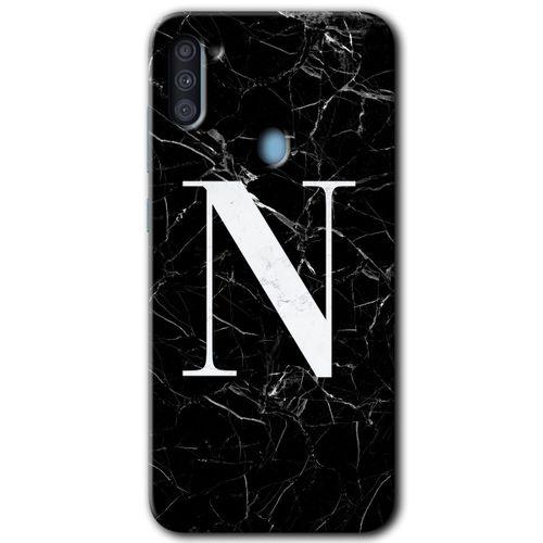 Samsung Galaxy A11 Kılıf Baskılı Kapak - Siyah Mermer Desenli N Harfi +Tam Ekran Koruyucu