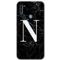 Samsung Galaxy A11 Kılıf Baskılı Kapak - Siyah Mermer Desenli N Harfi +Tam Ekran Koruyucu
