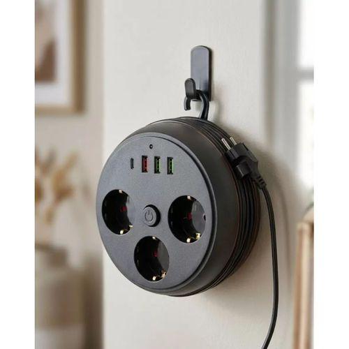 Güvenli Çoklu Priz 3 Priz 3 Usb 1 Type C Termal Koruma Uzun Kablo