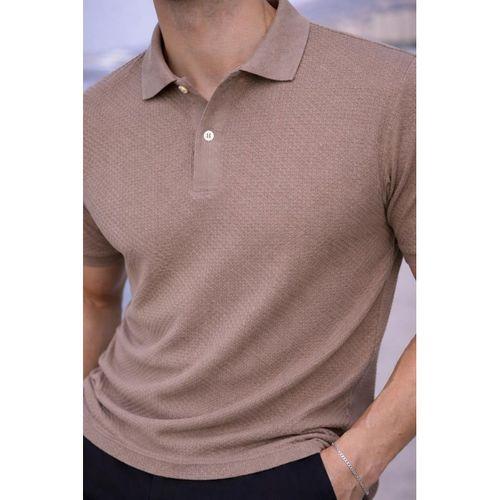 Kabartma Desenli Polo Yaka Düğmeli Yumuşak İnce Erkek T-Shirt - Kahve
