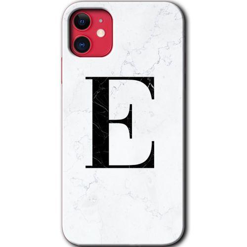 MRCİLETİSİM iPhone 11 Kılıf Kapak - Beyaz Mermer Desenli E Harfi +Hayalet Ekran Yandan Gözükmez