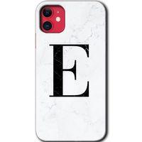 MRCİLETİSİM iPhone 11 Kılıf Kapak - Beyaz Mermer Desenli E Harfi +Hayalet Ekran Yandan Gözükmez