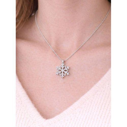 Gümüş Büyük Boy Zirkon Taşlı Kar Tanesi Kadın Gümüş Kolye