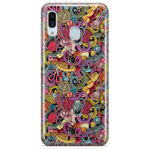 Samsung Galaxy A30 Kılıf Doodle Dikiş Makinesi Arka Kapak Koruma Desenli Full Koruyucu