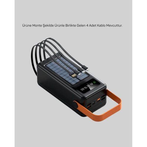 Powerbank Solar Fenerli Çoklu Kablolu Taşınabilir Şarj Aleti