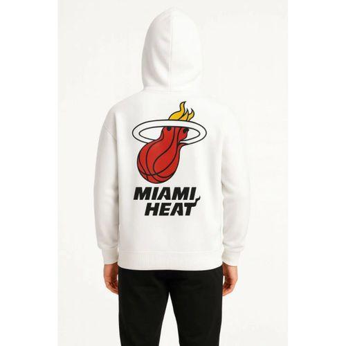 Üç İplik Kapüşonlu Ön Ve Arka Baskılı SweatShirt Hoodie - Beyaz