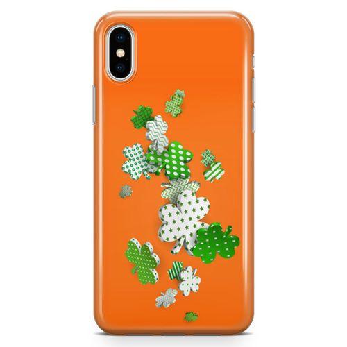 Apple iPhone X Kılıf Yeşil Beyaz Yoncalar Arka Kapak Koruma Desenli Full Koruyucu