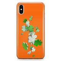 Apple iPhone X Kılıf Yeşil Beyaz Yoncalar Arka Kapak Koruma Desenli Full Koruyucu