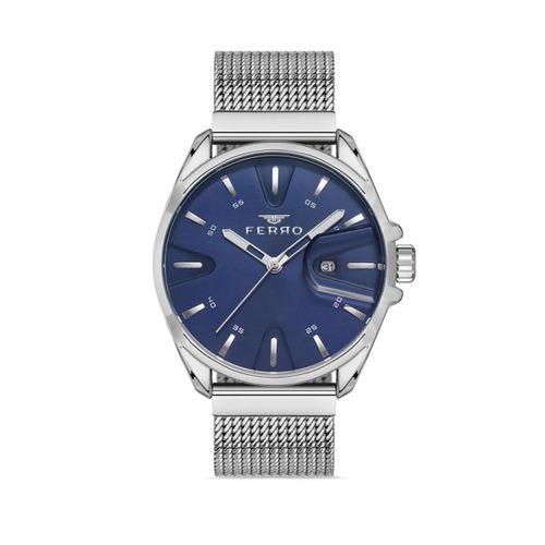 Ferro F11332C-A3 Hasır Çelik Gri Mavi Kadran 43 mm Erkek Kol Saati