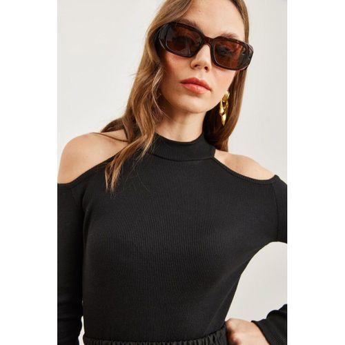 Kadın Uzun Kollu Omuz Dekolteli Kaşkorse Kumaş Bluz