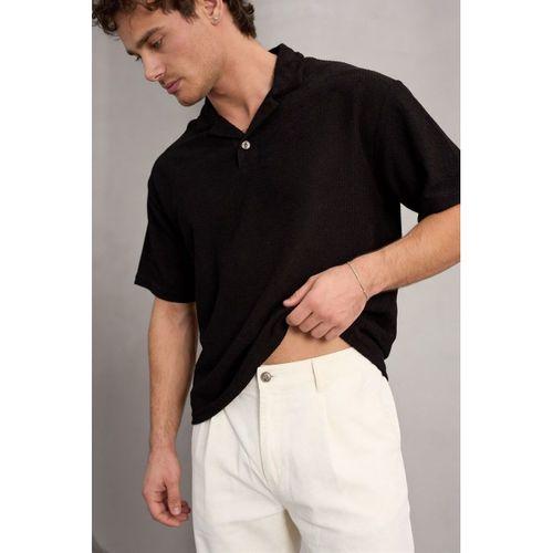 Aretus Şönil Kumaş Regular Fit Tek Düğmeli Polo Yaka Erkek T-Shirt - Siyah