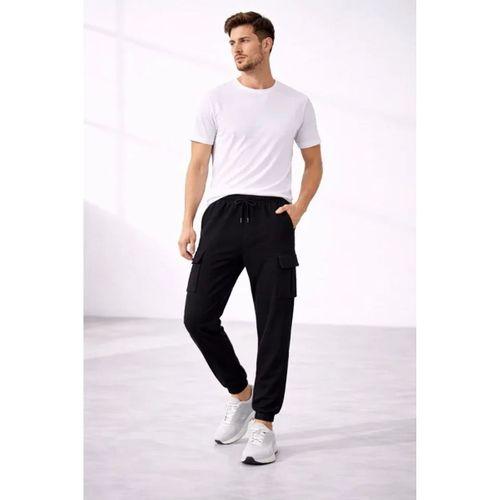 Erkek Jogger Eşofman Altı Regular Fit , Kargo Cepli, Lastikli Paça, Günlük Spor Pantolon - Siyah
