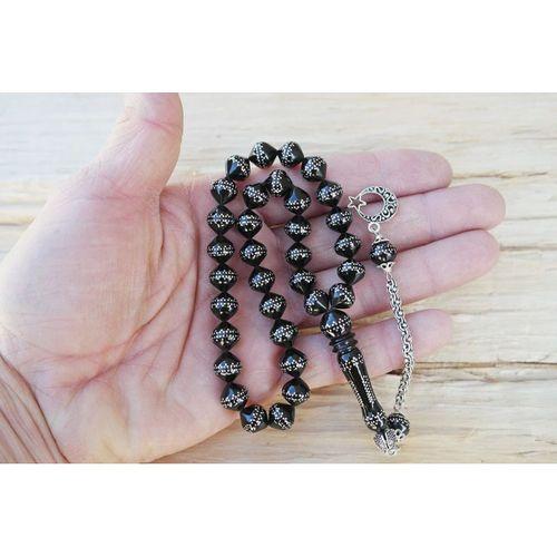 Oltu Taşı Şalgami Kesim Taç İşleme İşlemeli Tespih