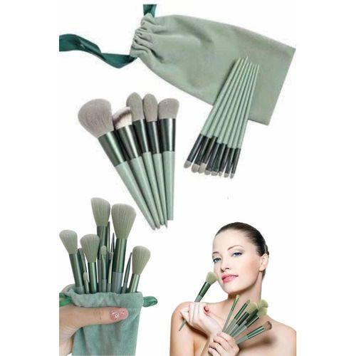Makyaj Fırça Seti Yeşil 13 Parça Fondöten Fırçası Allık Fırçası Far Fırçası