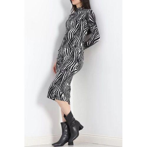pilelistore Dik Yaka Likralı Süet Elbise Zebra