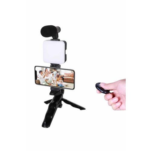 Telefon Tutucu Led Işıklı Kumandalı Mikrofon Telefon Vlog Video Kayıt
