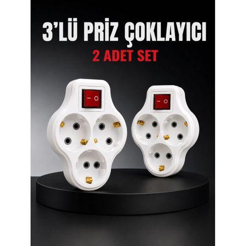 3’lü Priz Çoklayıcı 2 Adet Set Anahtarlı Kablosuz Duvar Tipi Priz Çoğaltıcı