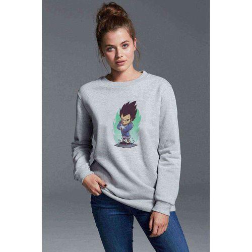 Anime Dragon Ball Z Baskılı Gri Kadın Sweatshirt
