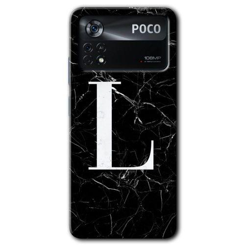 Poco x4 Pro Kılıf HD Desen Baskılı Arka Kapak - Siyah Mermer Desenli L Harfi