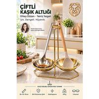Gold Çiftli Kepçe Kaşık Altlığı Dikey Tezgah Üstü Kaşıklık Standı 18/10 304 Paslanmaz Çelik 723676