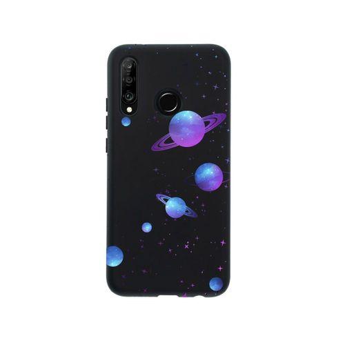 Huawei P30 Lite Galaxy and Stars Premium Silikonlu Siyah Telefon Kılıfı