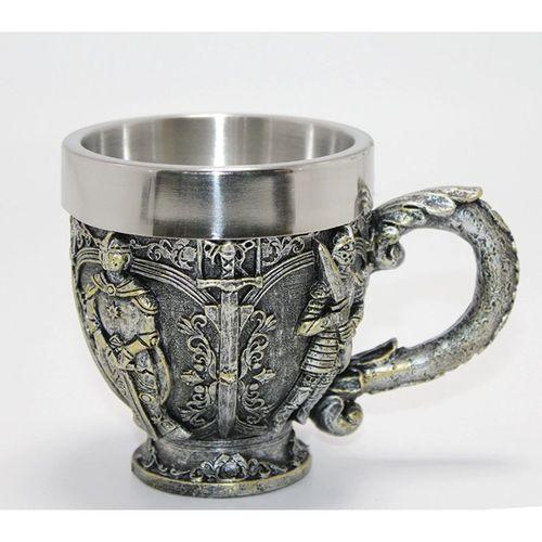 Şövalye Kabartmalı Paslanmaz Çelik Kupa Bardak