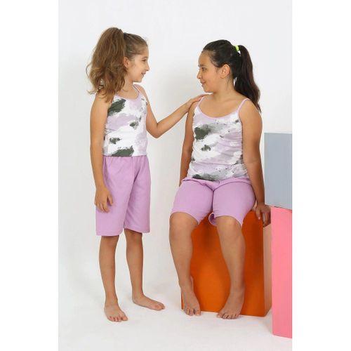 Kız Çocuk İp Askılı Şortlu Penye Lila Pijama Takım