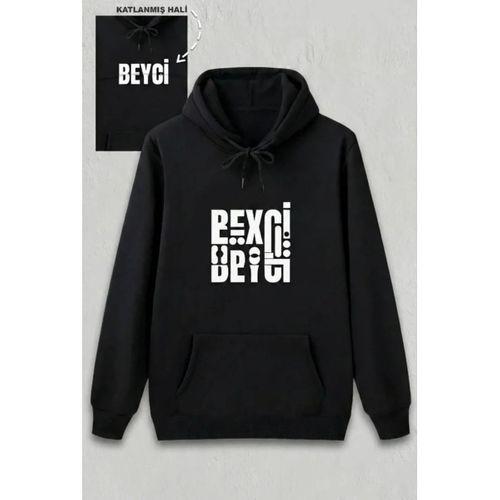 Sevgililer Günü Beyci Hediye Baskılı Oversize Kapüşonlu Sweatshirt - Siyah