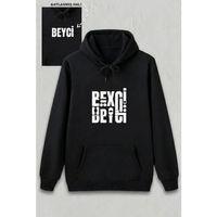 Sevgililer Günü Beyci Hediye Baskılı Oversize Kapüşonlu Sweatshirt - Siyah