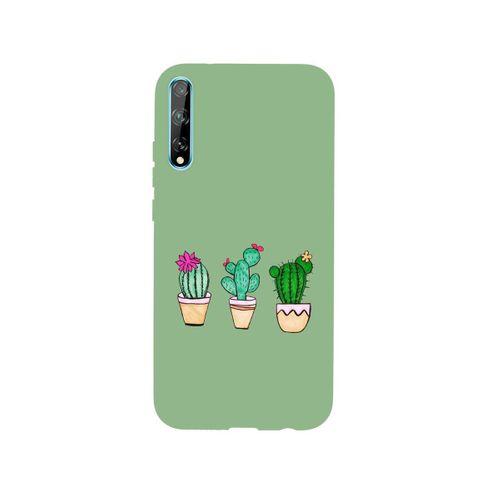 Huawei Psmart S Üçlü Kaktüs Desenli Premium Silikonlu Yeşil Telefon Kılıfı
