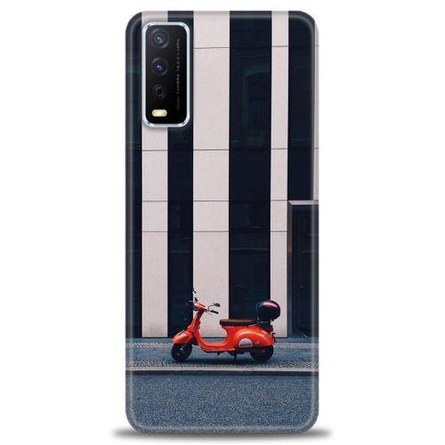 Vivo Y20S Kılıf HD Baskılı Kılıf - Kırmızı Motor + Tam Ekran Koruyucu