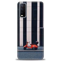 Vivo Y20S Kılıf HD Baskılı Kılıf - Kırmızı Motor + Tam Ekran Koruyucu