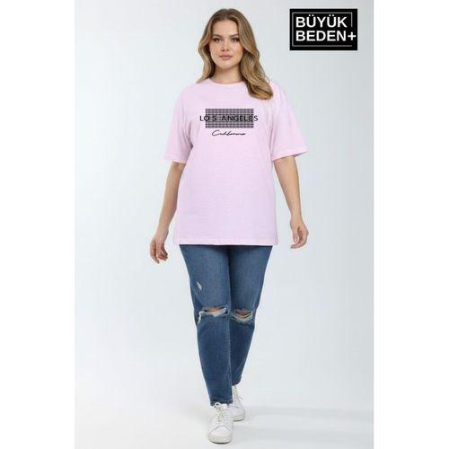 Süperlife Kadın Büyük Beden Los Angeles Baskılı 3xl-6xl Bisiklet Yaka Tshırt SPR26BTSK510-18