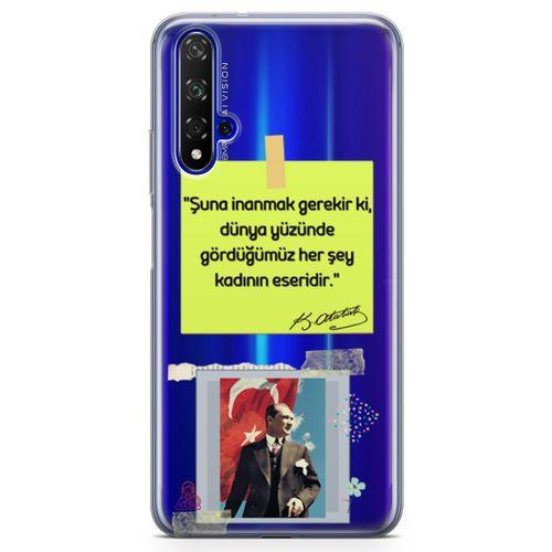 Honor View 20 Kılıf Atatürk Caps Kadın Arka Kapak Koruma Desenli Full Koruyucu