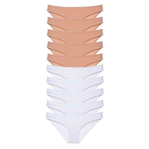 10 adet Süper Eko Set Likralı Kadın Slip Külot Ten Beyaz