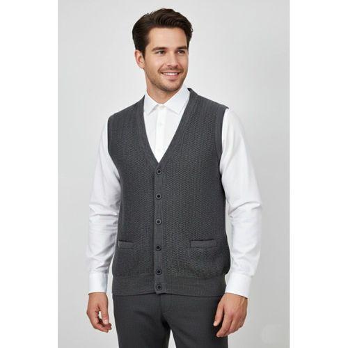 Erkek Düğmeli Yelek Cepli Çelik Örgü Klasik Kalıp 5212L BGL-ST04845