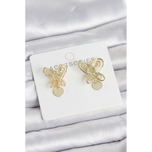 Füsun Küpesi Model Gold Renk Kelebek Model Pirinç Kadın Küpe