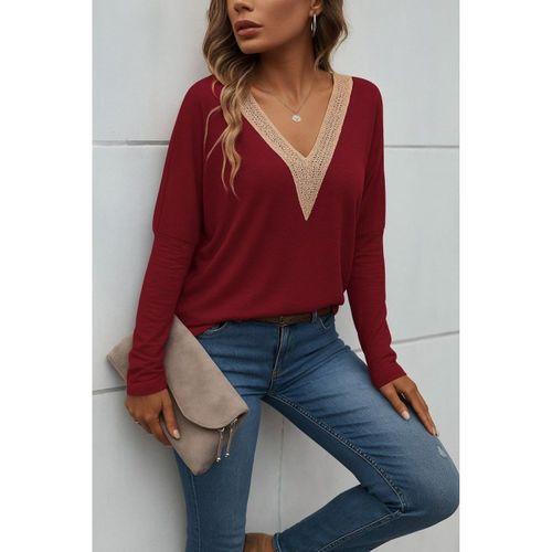 Kadın Uzun Kollu V Yakalı Yarasa Kollu Viskon Bluz