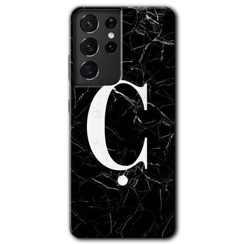 Samsung Galaxy S21 Ultra Kılıf HD Desen Baskılı Arka Kapak - Siyah Mermer Desenli Ç Harfi