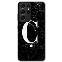 Samsung Galaxy S21 Ultra Kılıf HD Desen Baskılı Arka Kapak - Siyah Mermer Desenli Ç Harfi