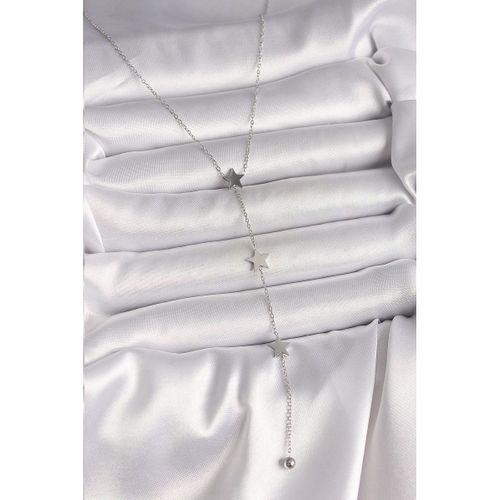 316L Çelik Gümüş Renk Yıldızlı Model Topçuk Detay Kadın Y Kolye
