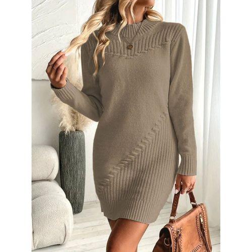 Kadın Uzun Kollu Yuvarlak Yaka Mini Triko Elbise