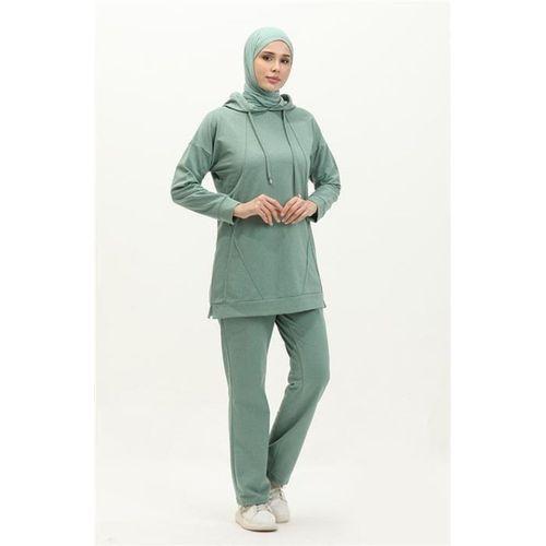 Kapşonlu O Yaka Sade Basic İkili Eşofman Spor Takımı - 03039.100 - Çağla Yeşili