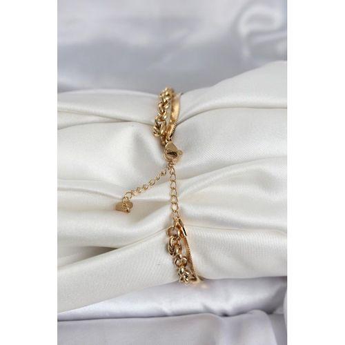 316L Çelik Gold Renk Dorika ve İtalyan Zincirli Model Kadın Bileklik