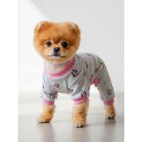 Minnie Köpek Tulumu | Pamuklu Penye Köpek Pijaması | Gri Pembe Desenli | Tüy Dökülmesini Azaltır | Küçük Irklar İçin