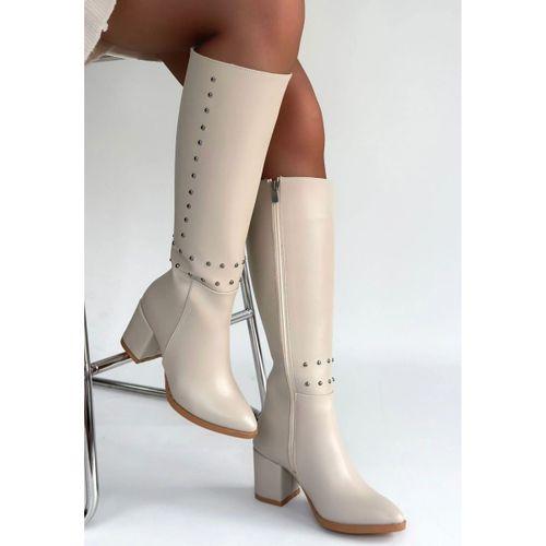 Tiyan Bej Cilt Topuklu Çizme