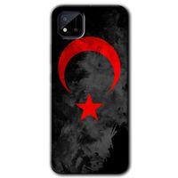 Realme C11 Kılıf Baskılı Kapak - Black Ayyıldız + 5D Tam Kaplayan Cam